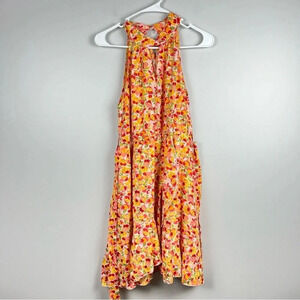 Beautiful NEW Orange Floral Mini Dress Halter‎ Small Side Zip Retro, Size Small